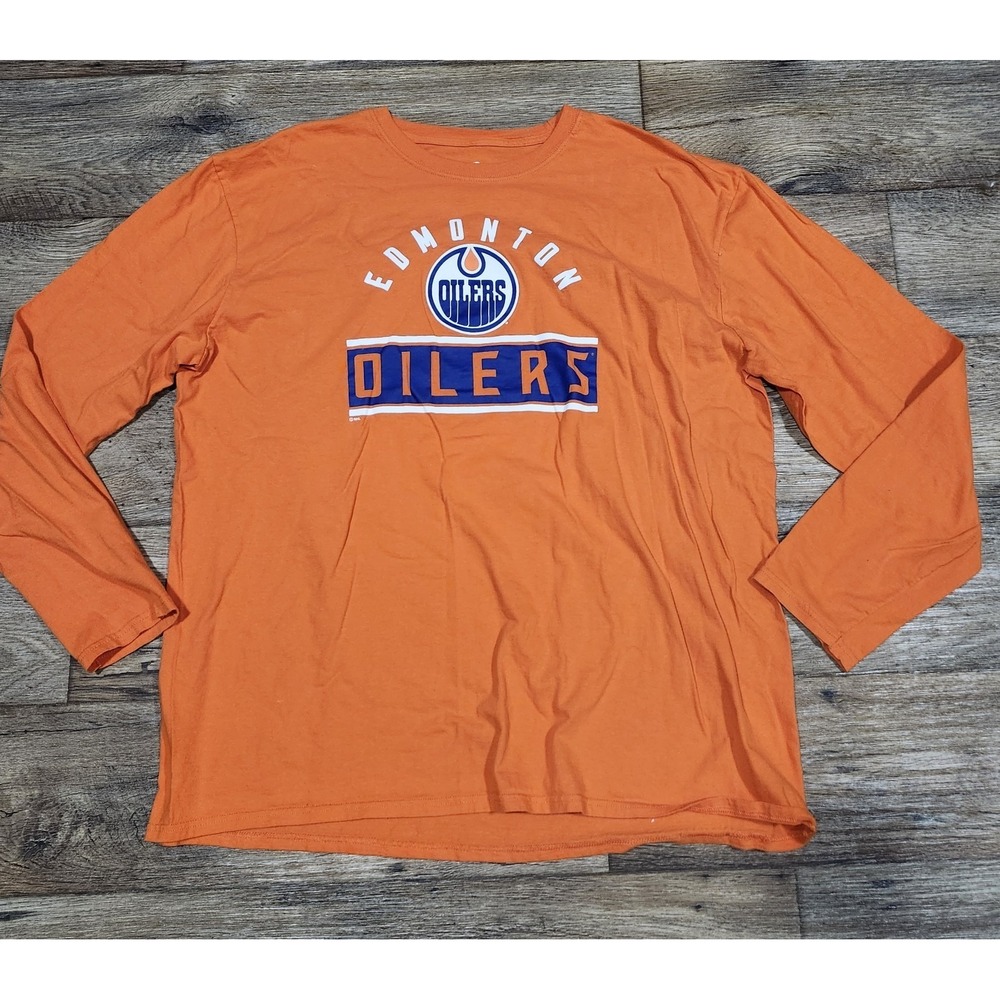 Edmonton Oilers Fanatics Shirt 2X Long Sleeve Orange T-Shirt Tee Logo Hockey 2XL